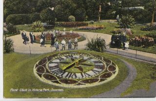 Old Postcard Floral Clock Victoria Park Swansea Wales Ns234