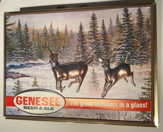 Vintage Genesee Beer Deer Shadow Box Lighted Sign Man Cave Bar 20x15 Orig Box