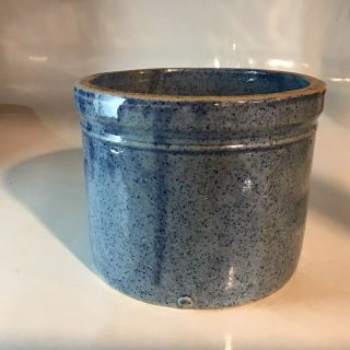 Blue Glazed Crock 5” Tall Primitive Cheese Crock Pottery Vintage