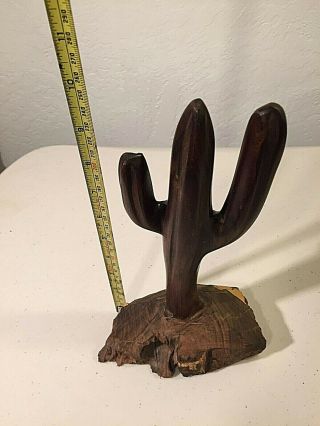 Vtg - Ironwood Mahogany? Dark Wooden Hand Carved Saguaro Cactus 10 1/2 "
