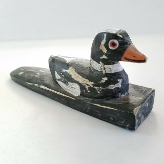 Vintage Wood Folk Art Hand Carving Duck Waterfowl On Wood Unsigned