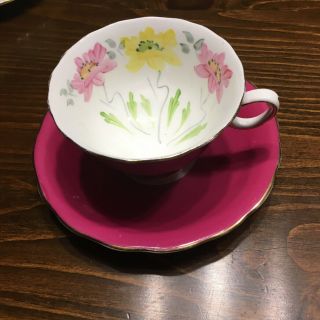 Radfords Fenton Tea Cup and Saucer Pink & Yellow Roses Hand painted Vintage 2