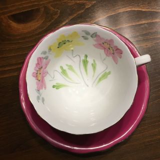 Radfords Fenton Tea Cup and Saucer Pink & Yellow Roses Hand painted Vintage 3