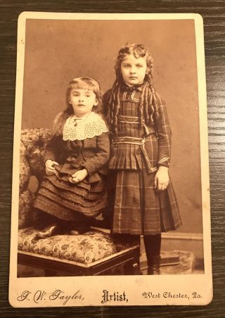 Antique Cabinet Card Photograph,  2 Girls,  West Chester Pa,  T.  W.  Taylor