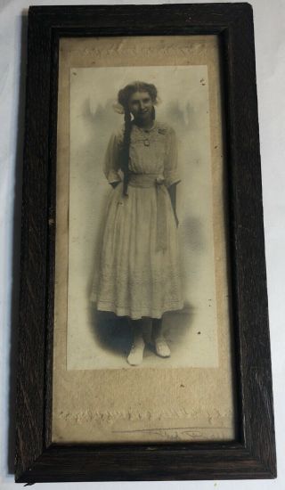 Antique Cabinet Card Photo Victorian Girl Curls Hair Bow Framed