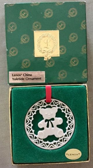 Vintage Lenox Yuletide Teddy Bear Christmas Ornament Rare