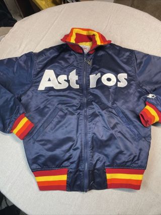 Rare Vintage Starter Satin Dugout Jacket 1980s Houston Astros Mlb Medium Rainbow
