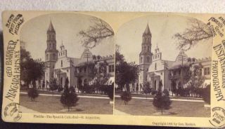 Stereo View Card The Cathedral At St.  Augustine Geo.  Barker 1891 Black & White