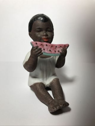 Vintage Black Americana Child Little Boy Eating Watermelon Porcelain Figurine