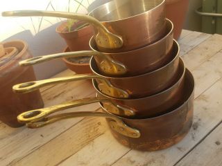 Set Of Large Vintage French Copper Sauce Pan Made In France