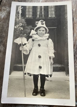 Vintage Rppc Real Photo Postcard Child Pierrot Costume May Day Didsbury Uk 1914