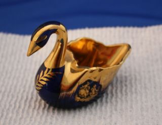 French Limoges Vintage Porcelain Cobalt Blue And Gold Swan Figurine