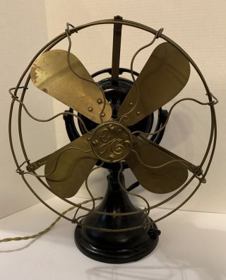 Vintage Ge,  General Electric Fan,  Brass Blade/case,  Kidney Oscillator 1910