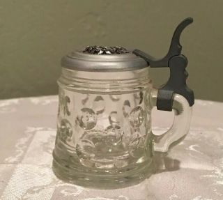 Vintage German Glass Miniature Lidded Beer Stein Mug Tankard Rising Sun