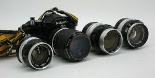 Vintage Nikon Fm Slr 35mm Film Camera Set Leather Case Lens 35mm 43mm 50mm 105mm