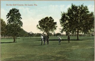 Vintage Golfers On Golf Course,  De Land Fl Florida Postcard - Unposted