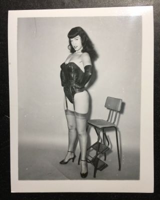 Vtg 50’s Bettie Page Leather Gloves Corset Nylons Risque Pinup Photo