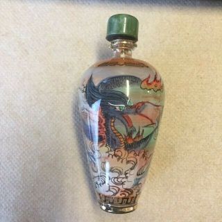 Antique Chinese Reverse Painted Glass Perfume Bottle Geisha / Dragon