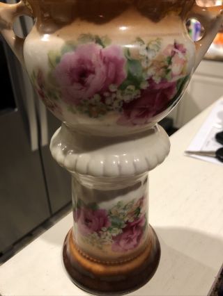 Antique Teplitz Floral Hand Painted Austrian Porcelain Double Handled Vase 2