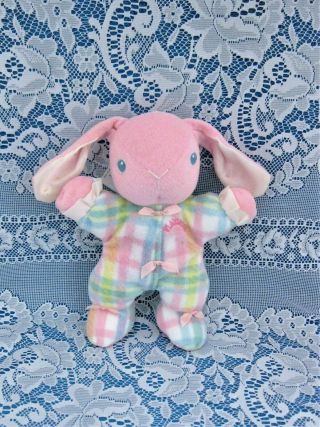 Playskool Snuzzles Pink Bunny Rabbit 10 " Plush 1996 Plaid Fleece By Hasbro