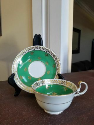Aynsley Bone China Cup And Saucer Set Green Gold Gilt Trim C880 Rare