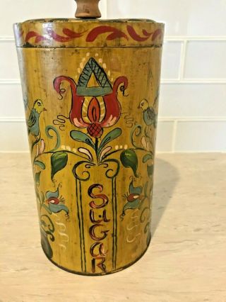 Antique Vtg Tole Mustard Painted Tin Canister Sugar Folk Art Primitive Gille