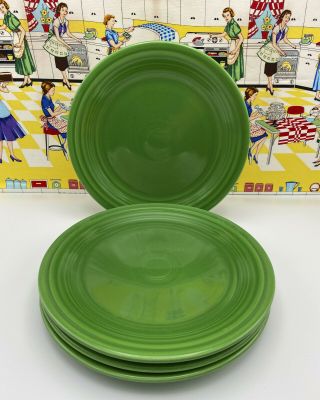4 Vintage Fiesta Homer Laughlin Medium Green Plates 9 1/2 " Plate Set
