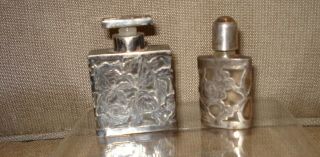 Vintage Set Of 2 Mexican Sterling Silver Overlay Perfume Bottles