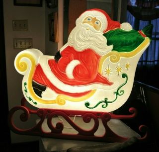 Vintage Grand Venture Santa Claus Sleigh Blow Mold Light Usa