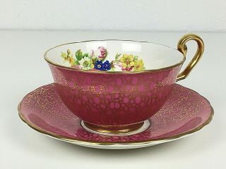 Victoria Pink Tea Cup & Saucer Floral Peonies Flowers Vintage Bone China England
