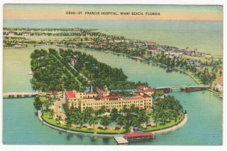 Miami Beach Florida FL St Francis Hospital Aerial View Vintage Linen Postcard 2