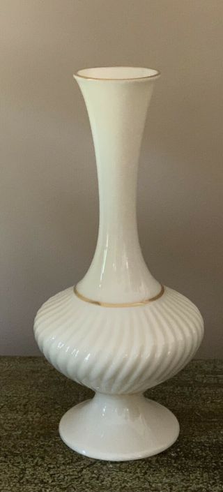 Vintage Lenox 7” 24k Gold Trim Ivory Swirl Bud Vase Made In The Usa