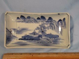 Antique Chinese Blue & White Scenic Dish / Ceramic 8 " Bowl