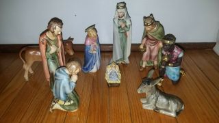 Vintage 1965 Goebel W.  Germany Hx 323 Nativity Set 9 Piece,  With 3 Kings