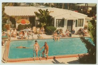 052510 Pool At Abbott Terrace Motel Miami Beach Fl Vintage Postcard
