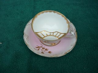 Antique Footed Mustache Cup And Saucer Pink W/gold Germany