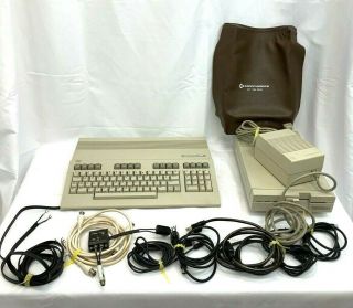 Vintage Commodore 128 Computer And 1571 Disk Drive Dust Cover Cables Boxes