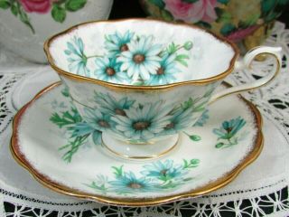 Royal Albert Marguerite Blue Daisy Fluted Tea Cup And Saucer
