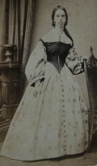 Antique Civil War Era Cdv Photo Young Woman In Lovely Corset Hoop Dress York