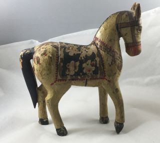 Vintage Hand Painted Wood Horse Figurine Folk Art