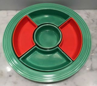 Vintage Mid Century Hlc Fiesta Fiestaware Relish Dish Tray Red Green Chip & Dip