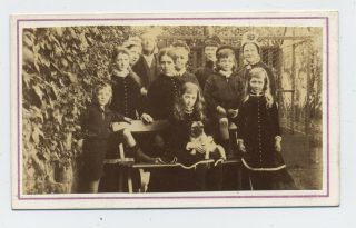Large Family Group & Pet Dog Antique Cdv Photograph By Parry Newcastle D1