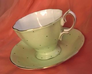 Royal Albert Lime Green Polka Dot Teacup& Saucer Bone China England Vintage1970s