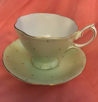 Royal Albert Lime Green Polka Dot Teacup& Saucer Bone China England Vintage1970s 2