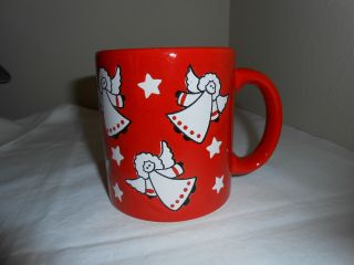 Waechtersbach Christmas Mug Cup Red With White Angels And Stars Germany Ceramic