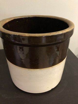 Vintage Stoneware 1 Gallon Crock Two Tone Brown White