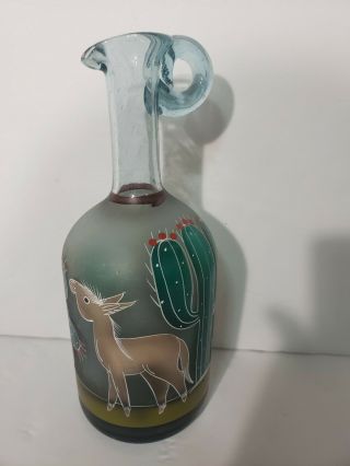 Unique Hand Blown Glass Liquor Bottle / Decanter - Hand Painted - Mexico Design