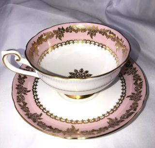 Rare Shelley Of England,  Fine Bone China Pink & Gold Vintage Teacup/saucer.