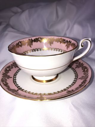 Rare SHELLEY Of England,  Fine Bone China PINK & GOLD Vintage Teacup/Saucer. 2