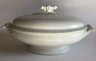 Antique Etruria White Ironstone Covered Vegetable Serving Dish Bowl Tureen